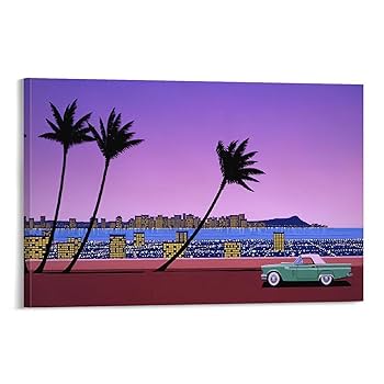 【額縁付き】 永井博（Hiroshi Nagai） A2ポスター　⑨ 楽天市場】永井博作品 BLUE CAR AND THE BEACH ポスター 軽量